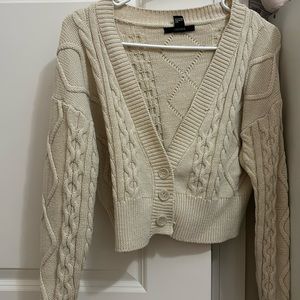 F21 Ivory Knit Cardigan Cropped